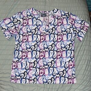 Women's Ghost Print Scrub Top